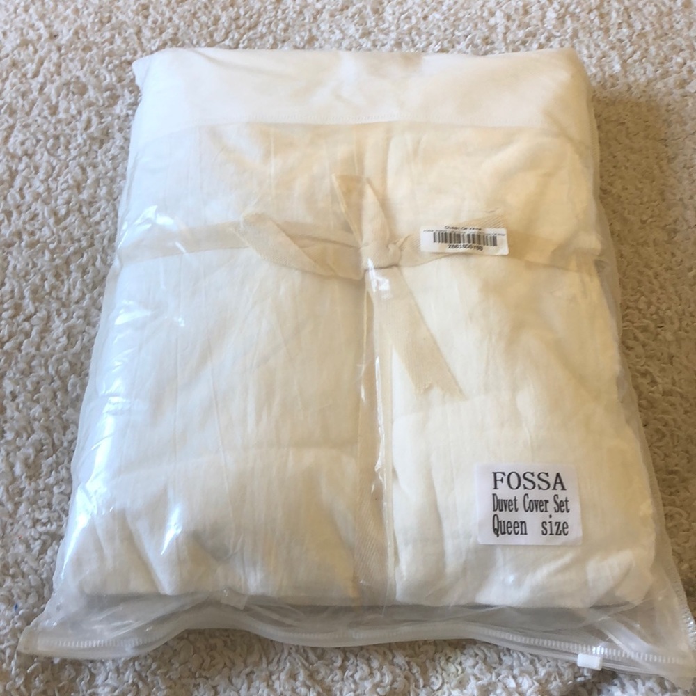 Fossa Duvet Cover Set Queen Size - off white washed cotton duvet cover set